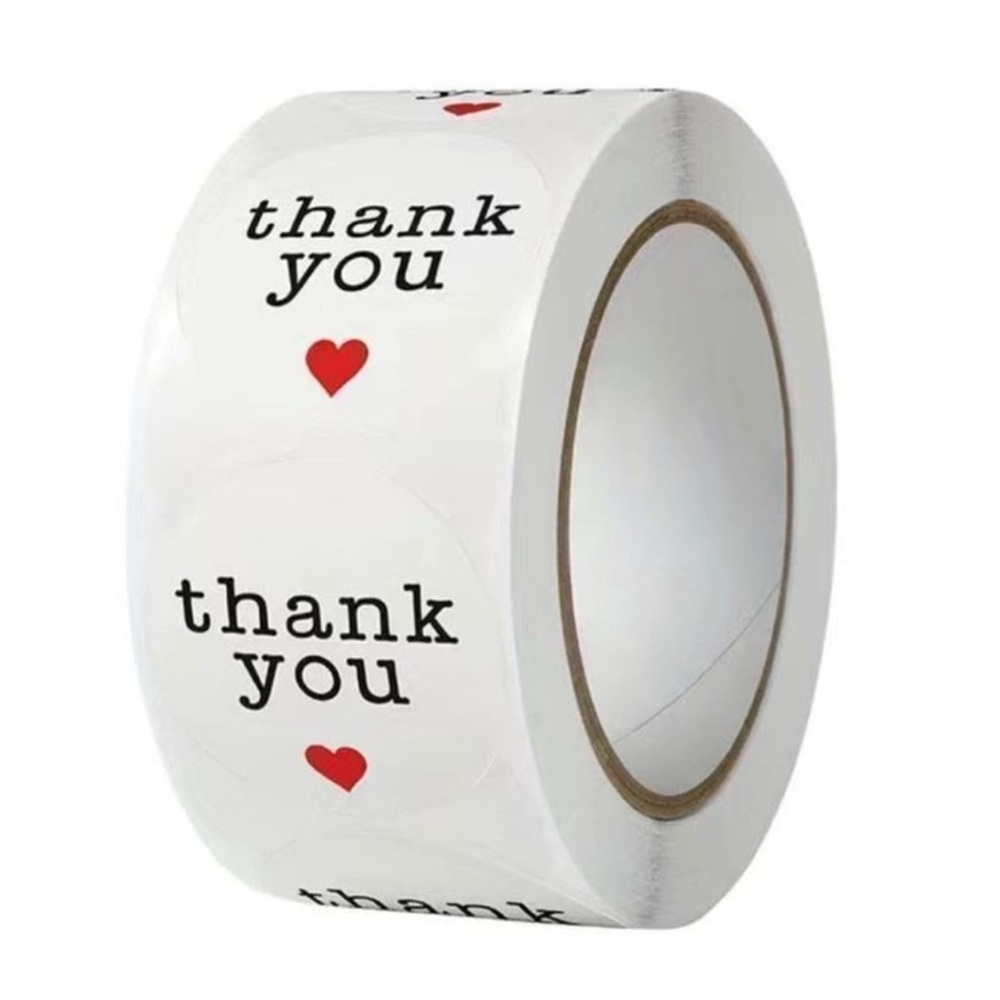 THANK YOU ❤️RED❤️ HEART 500pcs ROUND STICKER ROLL 🌟NWT🌟